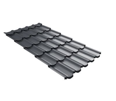 Металлочерепица квинта плюс c 3D резом 0,5 GreenСoat Pural RR 23 темно-серый (RAL 7024 мокрый асфальт) от производителя  Grand Line по цене 1 189 р